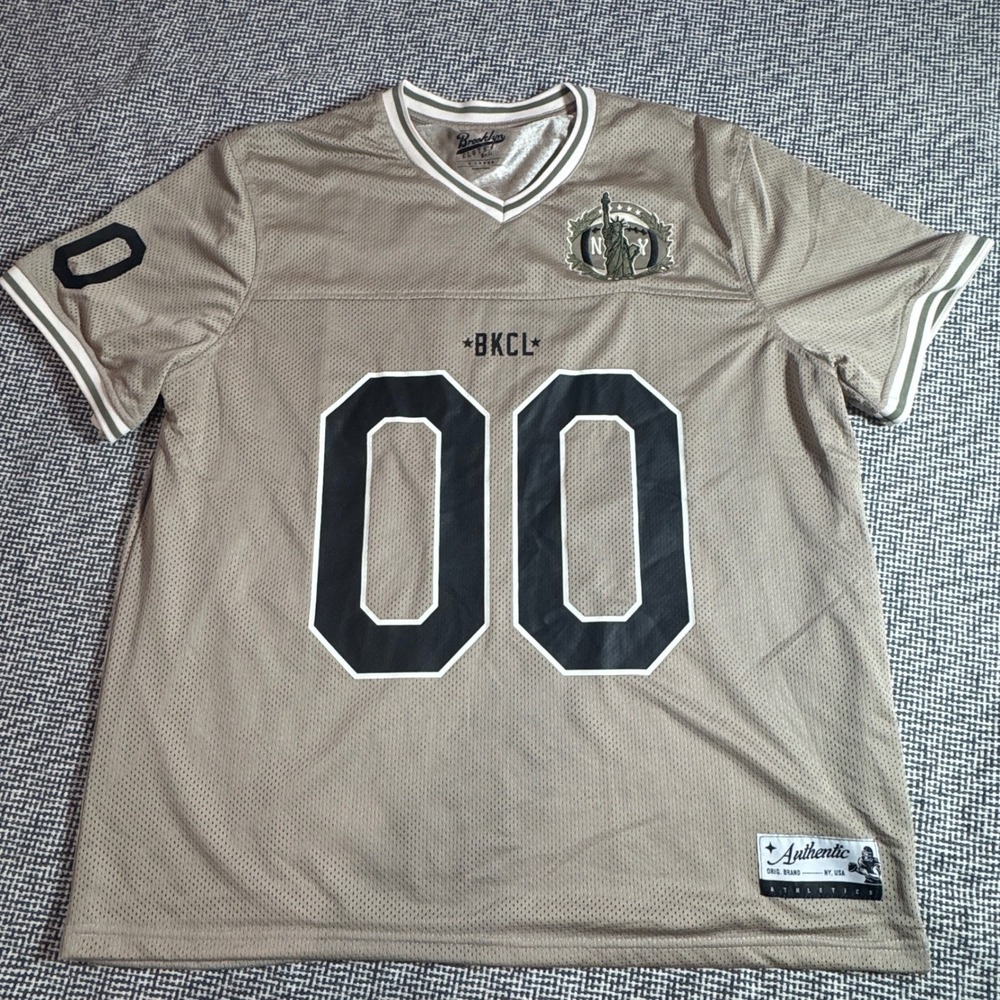 Brooklyn Cloth Mens Tan Mesh Football Jersey NY Statue of Liberty Size XL 00